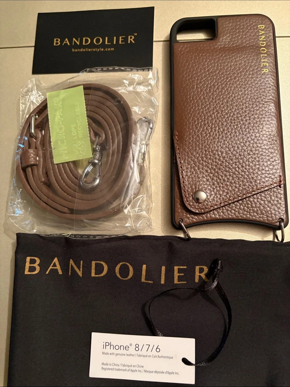 NWT Bandolier Brown Leather Crossbody Phone Case for iPhone 6/7/8 and SE - Picture 1 of 3